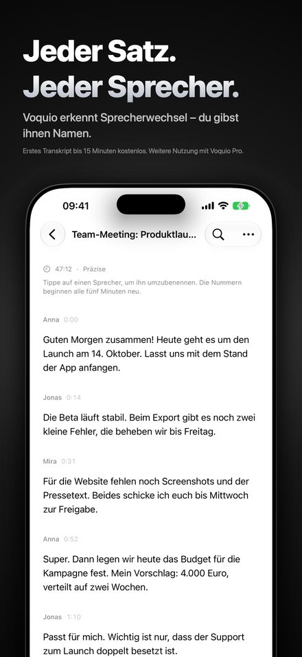 Transkript mit benannten Sprechern in Voquio
